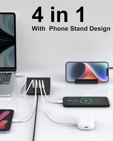 WUKUR USB C GaN Charger for Multi Devices, 4 Ports USB Charger Hub for MacBook iPhone 14/13/12 iPad Laptop Samsung Galaxy Google Pixel and More in Saudi Arabia