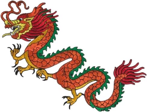 Chinese Gold Dragon Decorative Iron-On Embroidery Patch - Handcrafted Vibrant Applique for Jackets Clothing and DIY Projects 8.5 x 5.5 Inch in Saudi Arabia