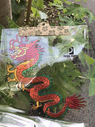 Chinese Gold Dragon Decorative Iron-On Embroidery Patch - Handcrafted Vibrant Applique for Jackets Clothing and DIY Projects 8.5 x 5.5 Inch in Saudi Arabia