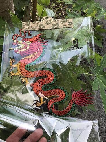 Chinese Gold Dragon Decorative Iron-On Embroidery Patch - Handcrafted Vibrant Applique for Jackets Clothing and DIY Projects 8.5 x 5.5 Inch in Saudi Arabia
