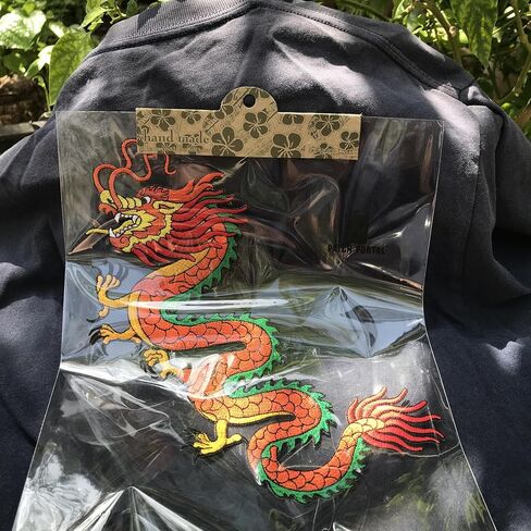 Chinese Gold Dragon Decorative Iron-On Embroidery Patch - Handcrafted Vibrant Applique for Jackets Clothing and DIY Projects 8.5 x 5.5 Inch in Saudi Arabia