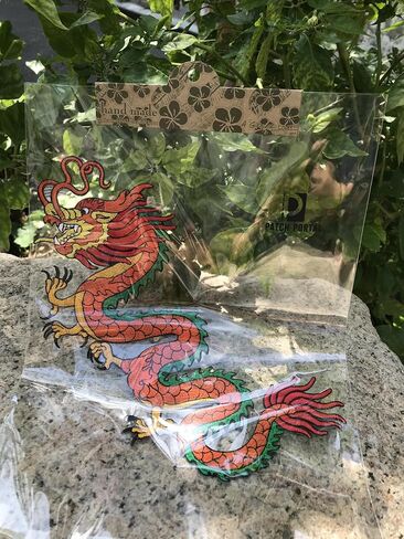 Chinese Gold Dragon Decorative Iron-On Embroidery Patch - Handcrafted Vibrant Applique for Jackets Clothing and DIY Projects 8.5 x 5.5 Inch in Saudi Arabia