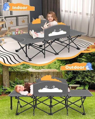 Zenpetio Kids Camping Cot ، سرير طفل قابل للطي مع قضبان السلامة وبطانية متوهجة في الظلام ، تصميم محمول قوي للسفر ، سرير نوم داخلي في الهواء الطلق للأطفال الصغار in Kuwait