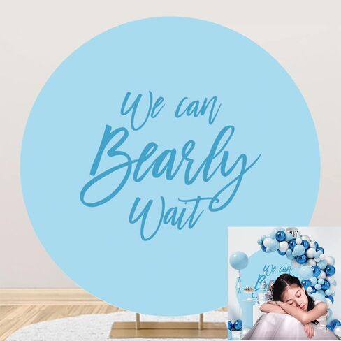 Diameter 6.5ft We Can Bearly Wait Round Backdrop Cover Solid Color Little Bear Circle Photography Background for Kids Birthday Party Decor Cake Table Baby Shower Supplies in Saudi Arabia