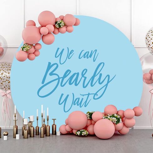 Diameter 6.5ft We Can Bearly Wait Round Backdrop Cover Solid Color Little Bear Circle Photography Background for Kids Birthday Party Decor Cake Table Baby Shower Supplies in Saudi Arabia