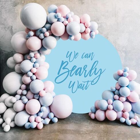 Diameter 6.5ft We Can Bearly Wait Round Backdrop Cover Solid Color Little Bear Circle Photography Background for Kids Birthday Party Decor Cake Table Baby Shower Supplies in Saudi Arabia