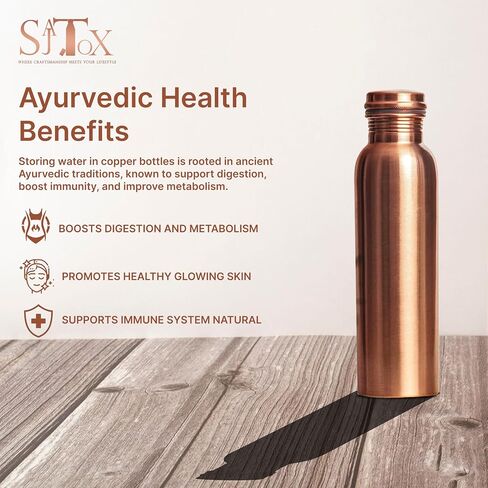 Pure Copper Water Bottle 32 Oz Copper Bottle Water with Lid – Ayurvedic Copper Water Bottle – Copper Water Vessel - Drink More Water Bottle Leak Proof in Saudi Arabia