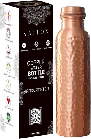 Pure Copper Water Bottle 32 Oz Copper Bottle Water with Lid – Ayurvedic Copper Water Bottle – Copper Water Vessel - Drink More Water Bottle Leak Proof in Saudi Arabia