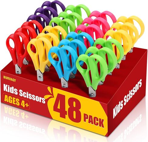 5.5" Small Student School Blunt Kids Craft Scissors, 32 Pack Sharp Stainless Steel Blades Safety Comfort Grip for Children Cutting Paper, Assorted Color in Kuwait