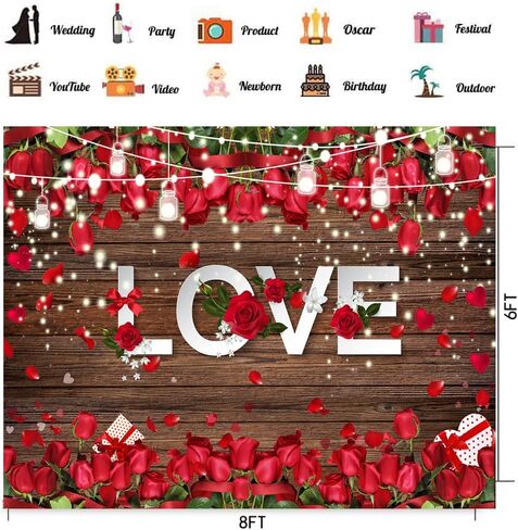 CHAIYA 7X5ft Valentine's Day Backdrop Valentine Day Brown Wood Flower Love Heart Background Wedding Bridal Shower Party Decor Banner Valentine's Day Party Decoration in Saudi Arabia
