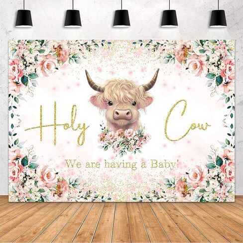 MEHOFOND 7x5ft Holy Cow Baby Shower Backdrop for Boy We are Having A Baby Greenery Baby Shower Party Decorations Banner White Floral Watercolor Eucalyptus Photography Background Photo Booth Props in Saudi Arabia