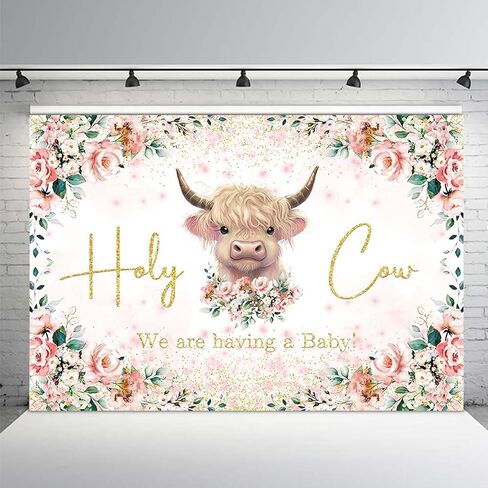 MEHOFOND 7x5ft Holy Cow Baby Shower Backdrop for Boy We are Having A Baby Greenery Baby Shower Party Decorations Banner White Floral Watercolor Eucalyptus Photography Background Photo Booth Props in Saudi Arabia