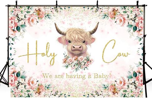 MEHOFOND 7x5ft Holy Cow Baby Shower Backdrop for Boy We are Having A Baby Greenery Baby Shower Party Decorations Banner White Floral Watercolor Eucalyptus Photography Background Photo Booth Props in Saudi Arabia