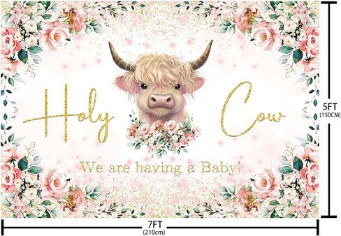 MEHOFOND 7x5ft Holy Cow Baby Shower Backdrop for Boy We are Having A Baby Greenery Baby Shower Party Decorations Banner White Floral Watercolor Eucalyptus Photography Background Photo Booth Props in Saudi Arabia
