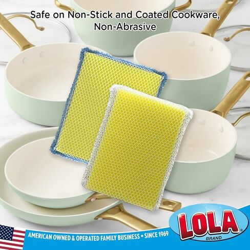 LOLA Nylon Netting Sponge Cleaning Scrubber, Non Scratch, Safe on Non-Stick Surfaces Coated Cookware & Dishes - Gentle Effective Cleaning, 12 Pack in Saudi Arabia