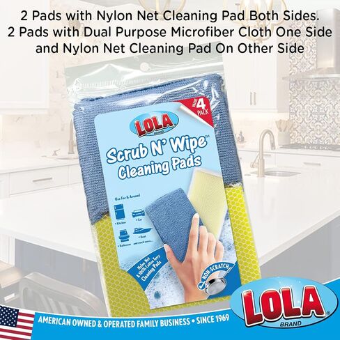LOLA Nylon Netting Sponge Cleaning Scrubber, Non Scratch, Safe on Non-Stick Surfaces Coated Cookware & Dishes - Gentle Effective Cleaning, 12 Pack in Saudi Arabia