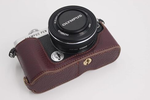 E-P7 Case, BolinUS Handmade Genuine Real Leather Half Camera Case Bag Cover for Olympus Pen E-P7 EP7 Bottom Opening Version + Hand Strap (Black) in Saudi Arabia