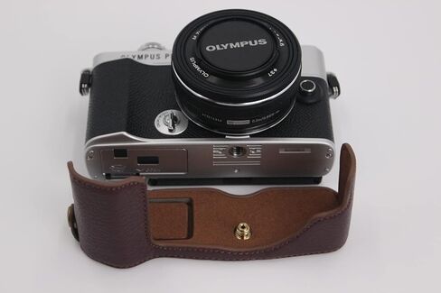 E-P7 Case, BolinUS Handmade Genuine Real Leather Half Camera Case Bag Cover for Olympus Pen E-P7 EP7 Bottom Opening Version + Hand Strap (Black) in Saudi Arabia