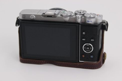 E-P7 Case, BolinUS Handmade Genuine Real Leather Half Camera Case Bag Cover for Olympus Pen E-P7 EP7 Bottom Opening Version + Hand Strap (Black) in Saudi Arabia