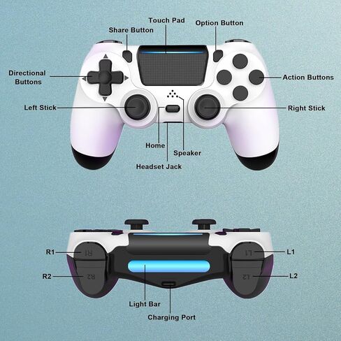 MOVONE Wireless Controller for PS4,Dual Vibration Game Joystick/Motion Sensing/Touchpad/Speaker/3.5mm Headphone,Compatible with PS4/Slim/Pro Console/PC(white+black) in Kuwait