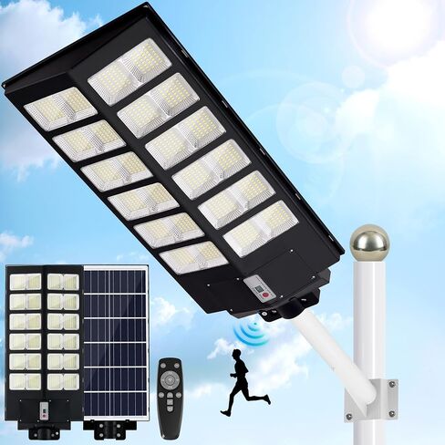 INSDEA 5000W LED Solar Street Light Motion Sensor, 500000LM Dusk to Dawn Solar Lights for Outside, IP65 Waterproof Solar Flood Lights Outdoor, Solar Security Lights for Garden Yard Parking Lot in Saudi Arabia