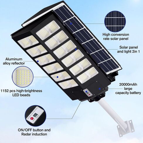 INSDEA 5000W LED Solar Street Light Motion Sensor, 500000LM Dusk to Dawn Solar Lights for Outside, IP65 Waterproof Solar Flood Lights Outdoor, Solar Security Lights for Garden Yard Parking Lot in Saudi Arabia