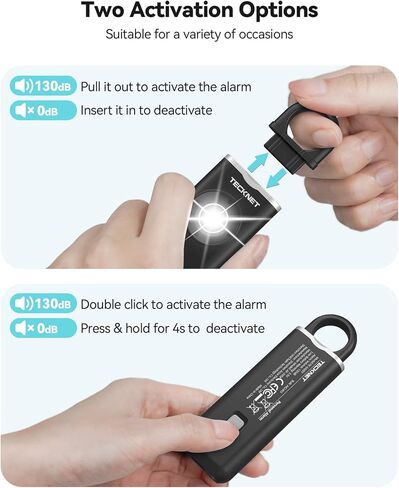 TECKNET Rechargeable Personal Safety Alarm for Women, 130dB Self Defense Keychain Alarm with SOS Strobe Light, Low Battery Notice, Personal Alarm Loud Siren Safety Keychain for Girls Kids Elderly in Saudi Arabia