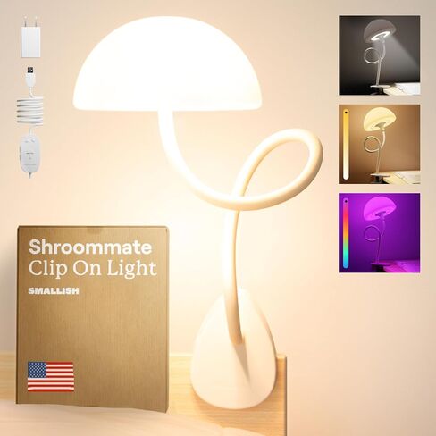 Shroommate Clip On Light and Bedside Table Lamp, Reading Light, Night Light for Kids Nursery, Clip on for Desk, Bed Headboard, Multicolor Changing LEDs Lights, Adapter Included (Black) in Saudi Arabia