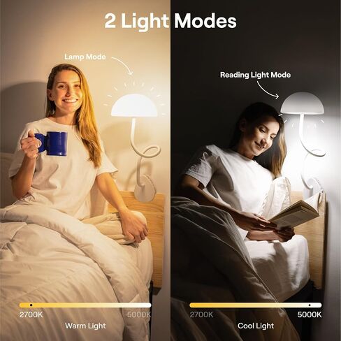 Shroommate Clip On Light and Bedside Table Lamp, Reading Light, Night Light for Kids Nursery, Clip on for Desk, Bed Headboard, Multicolor Changing LEDs Lights, Adapter Included (Black) in Saudi Arabia