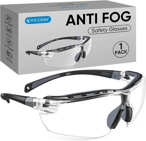TICONN Anti-Fog Safety Glasses for Men & Women, ANSI Z87.1 Eye Goggles | UV Eye Protection, Adjustable Arms, Lightweight Frame, Scratch-Resistant Lenses, Perfect for Construction, Cycling in Kuwait