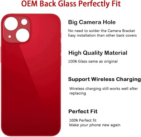 OEM Rear Back Glass Replacement (Red) Compatible with iPhone 13 6.1 inches All Carriers with Pre-Installed Adhesive and Repairing Tool Kits in Saudi Arabia