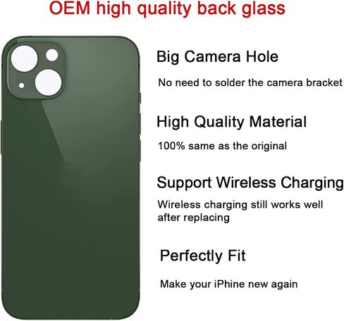 OEM Rear Back Glass Replacement (Red) Compatible with iPhone 13 6.1 inches All Carriers with Pre-Installed Adhesive and Repairing Tool Kits in Saudi Arabia