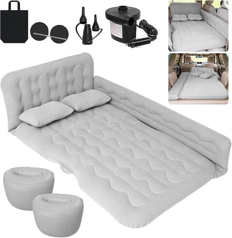 Car Bed Suv Air Mattress, Car Air Mattress with Electric Air Pump, 2 Inflatable Pillows and 2 Footrests For Back Seat, Side Seat,Trunk Sleeping - Upgraded -Thickened Camping Air Mattress, Black in Saudi Arabia