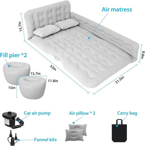 Car Bed Suv Air Mattress, Car Air Mattress with Electric Air Pump, 2 Inflatable Pillows and 2 Footrests For Back Seat, Side Seat,Trunk Sleeping - Upgraded -Thickened Camping Air Mattress, Black in Saudi Arabia