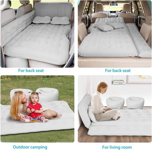 Car Bed Suv Air Mattress, Car Air Mattress with Electric Air Pump, 2 Inflatable Pillows and 2 Footrests For Back Seat, Side Seat,Trunk Sleeping - Upgraded -Thickened Camping Air Mattress, Black in Saudi Arabia