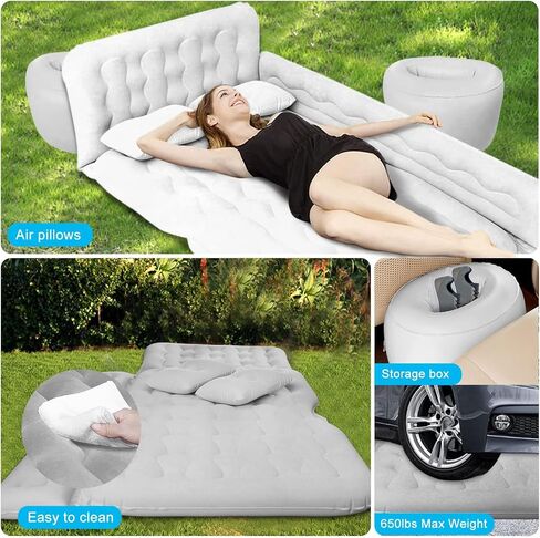 Car Bed Suv Air Mattress, Car Air Mattress with Electric Air Pump, 2 Inflatable Pillows and 2 Footrests For Back Seat, Side Seat,Trunk Sleeping - Upgraded -Thickened Camping Air Mattress, Black in Saudi Arabia