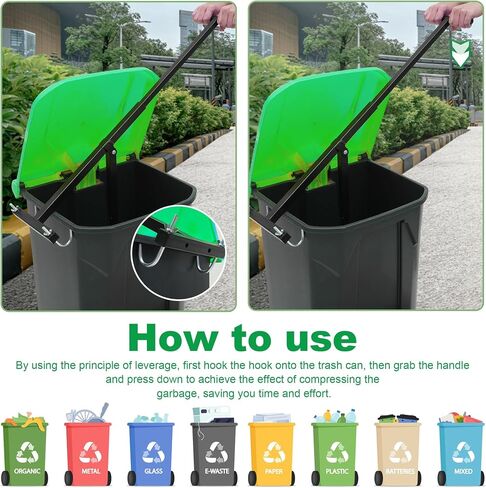 Touchless Manual Trash Compactor, Trash Bin Compactor with Push Down Handle, Compacting Trash Can, Garbage Smasher, Waste Compactor for Home, Manual Trash Crusher for Recycling in Saudi Arabia