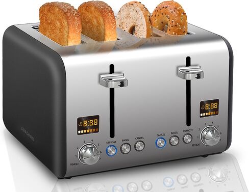 SEEDEEM 4 Slice Toaster, Stainless Bread Toaster Color LCD Display, 7 Bread Shade Settings, 1.4'' Wide Slots Toaster with Bagel/Defrost/Reheat Functions, Removable Crumb Tray, Dark Metallic, 1800W in Kuwait