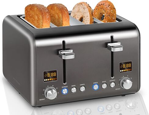 SEEDEEM 4 Slice Toaster, Stainless Bread Toaster Color LCD Display, 7 Bread Shade Settings, 1.4'' Wide Slots Toaster with Bagel/Defrost/Reheat Functions, Removable Crumb Tray, Dark Metallic, 1800W in Saudi Arabia