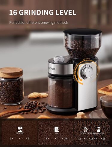 Shardor Electric Burr Coffee Grinder 2.0 ، مطحنة لدغية قابلة للتعديل مع 16 إعدادات طحن دقيقة لمدة 2-14 كوب ، أسود in Saudi Arabia