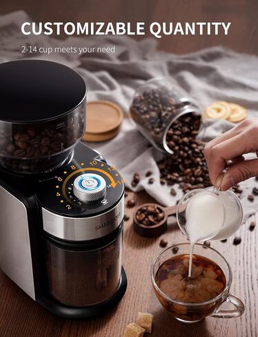 Shardor Electric Burr Coffee Grinder 2.0 ، مطحنة لدغية قابلة للتعديل مع 16 إعدادات طحن دقيقة لمدة 2-14 كوب ، أسود in Saudi Arabia