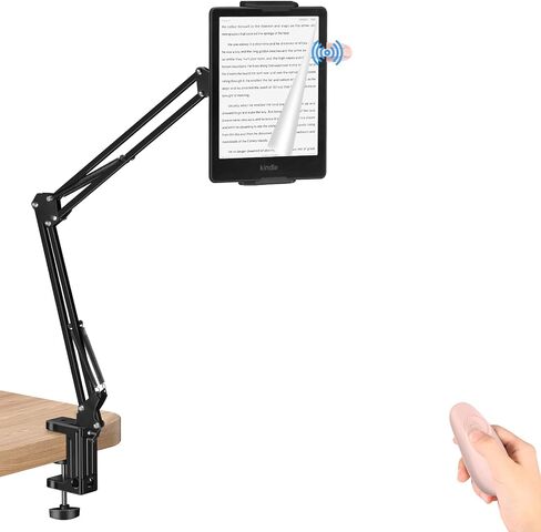 Tablet Holder for Kindle Reading in Bed with Remote Page Turner, Lazy Arm Stand for Kindle Paperwhite Colorsoft Accessories, Desk Bedside Stand for Kindle,iPad,Ebook APP,Gifts for Readers Women Men in Saudi Arabia
