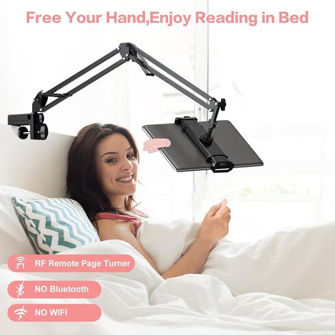Tablet Holder for Kindle Reading in Bed with Remote Page Turner, Lazy Arm Stand for Kindle Paperwhite Colorsoft Accessories, Desk Bedside Stand for Kindle,iPad,Ebook APP,Gifts for Readers Women Men in Saudi Arabia