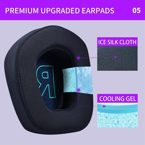 JHK Headphone Replacement Ear Pads for G733 Gaming Headset, Ear Pads with Comfort Noise Isolation Foam Ice Silk Fabric Elevate Added Thickness-Black in Saudi Arabia
