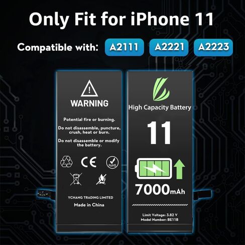 بطارية Trader LL لـ iPhone 11 ، 7000 مللي أمبير في الساعة بطارية بديلة عالية السعة لجهاز iPhone 11 (A2111 ، A2223 ، A2221) مع طراز أدوات الإصلاح الكامل 2024NEW in Saudi Arabia
