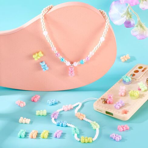 Craftdady 200Pcs Acrylic Gummy Bear Plastic Beads - Colorful Cute Animal Loose Spacer Beads for DIY Craft Bracelet Necklace Earring Ring Jewelry Making in Kuwait