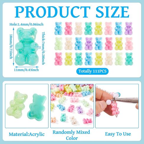 Craftdady 200Pcs Acrylic Gummy Bear Plastic Beads - Colorful Cute Animal Loose Spacer Beads for DIY Craft Bracelet Necklace Earring Ring Jewelry Making in Kuwait