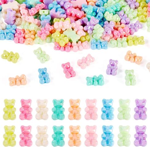 Craftdady 200Pcs Acrylic Gummy Bear Plastic Beads - Colorful Cute Animal Loose Spacer Beads for DIY Craft Bracelet Necklace Earring Ring Jewelry Making in Kuwait