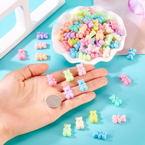 Craftdady 200Pcs Acrylic Gummy Bear Plastic Beads - Colorful Cute Animal Loose Spacer Beads for DIY Craft Bracelet Necklace Earring Ring Jewelry Making in Kuwait
