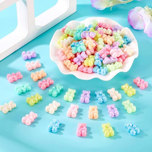 Craftdady 200Pcs Acrylic Gummy Bear Plastic Beads - Colorful Cute Animal Loose Spacer Beads for DIY Craft Bracelet Necklace Earring Ring Jewelry Making in Kuwait